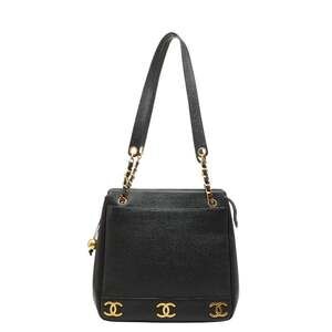 CHANEL Triple Coco Mark Chain Tote Bag in Black Caviar Leather for Women